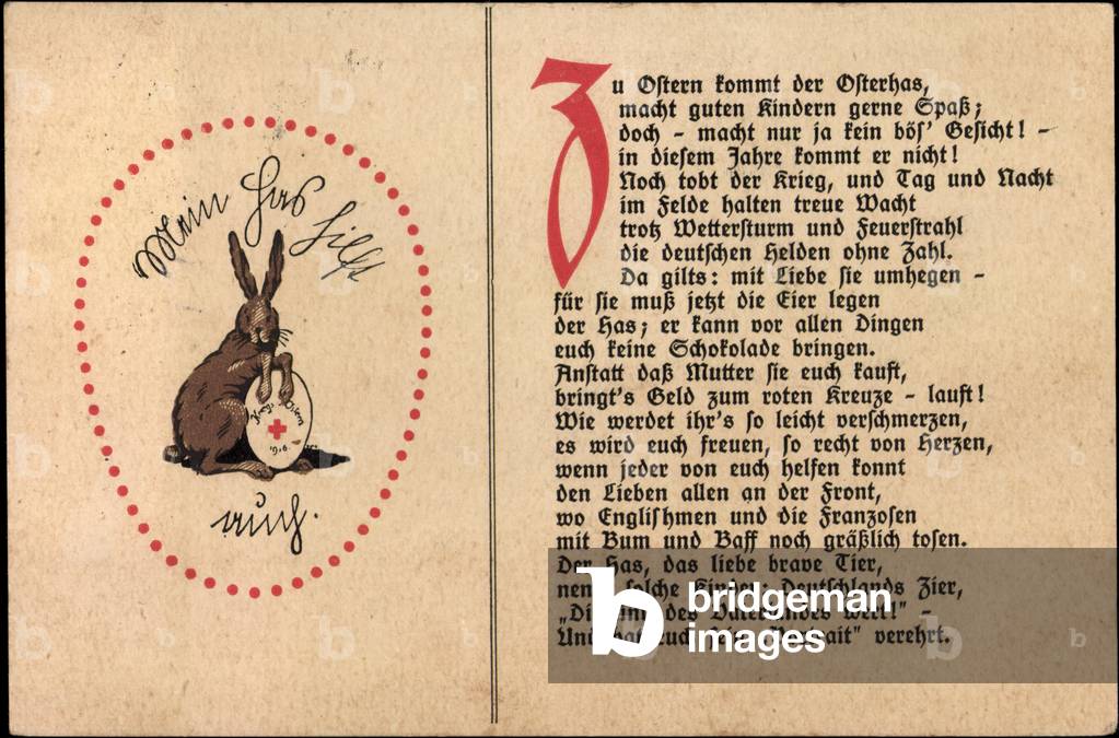 Easter Bunny with Egg of Red Cross, Poem, Front