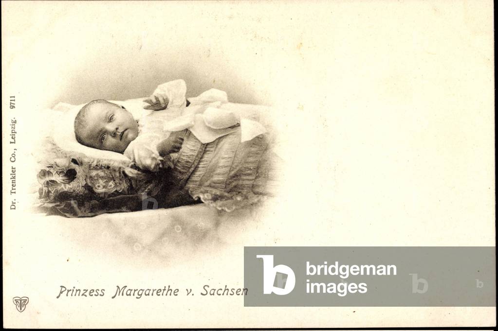 Princess Margarethe of Saxony as a child in bed