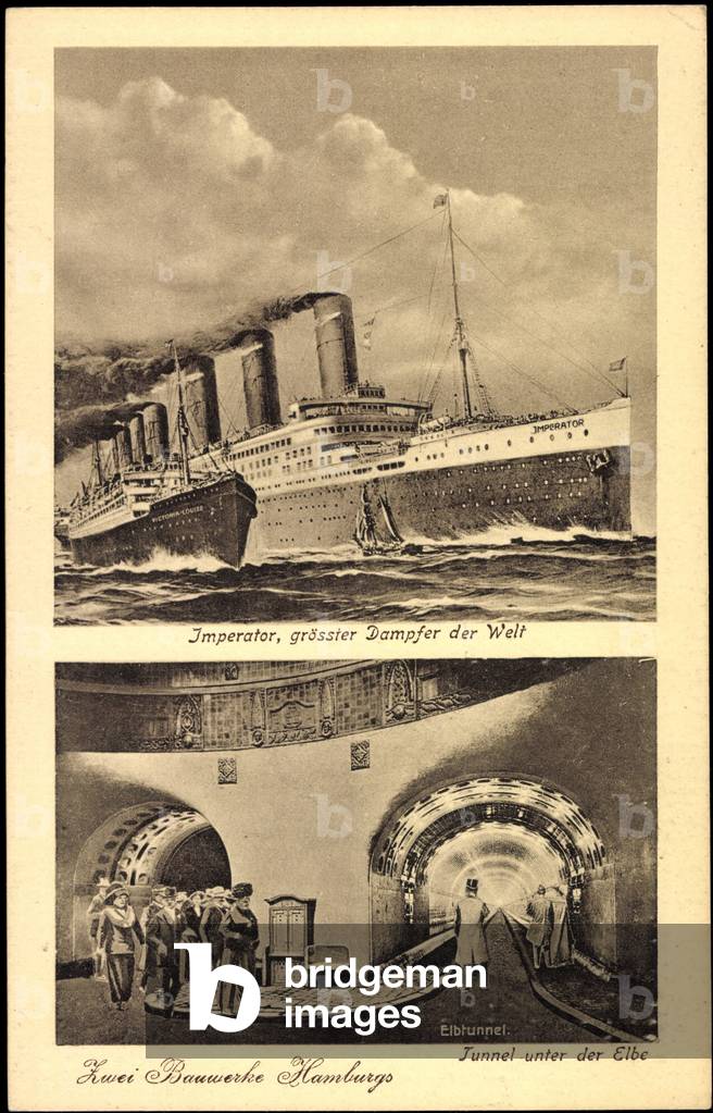 HAPAG, Steamer Emperor, Elbe Tunnel, Building