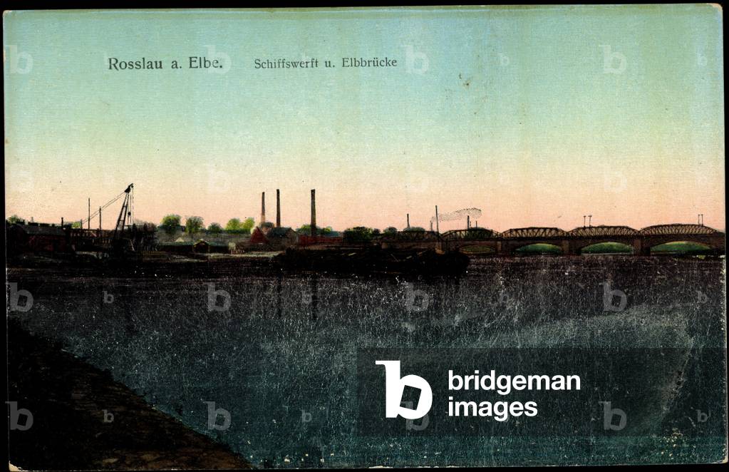 Embossing Dessau Rosslau Elbe, Shipyard, Bridge