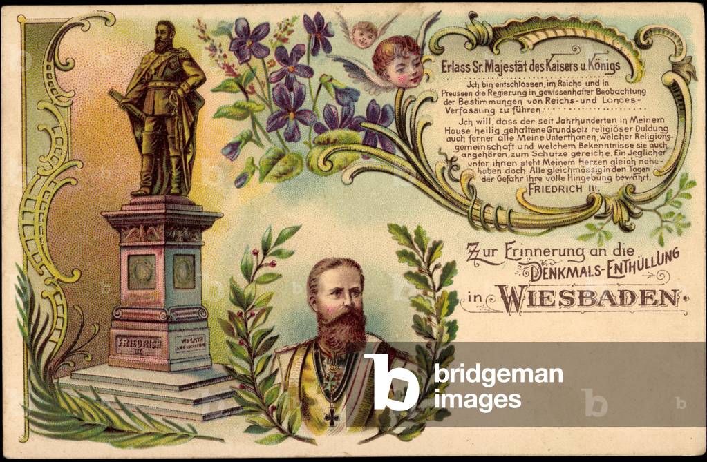 Litho Wiesbaden, monument revelation, Friedrich III