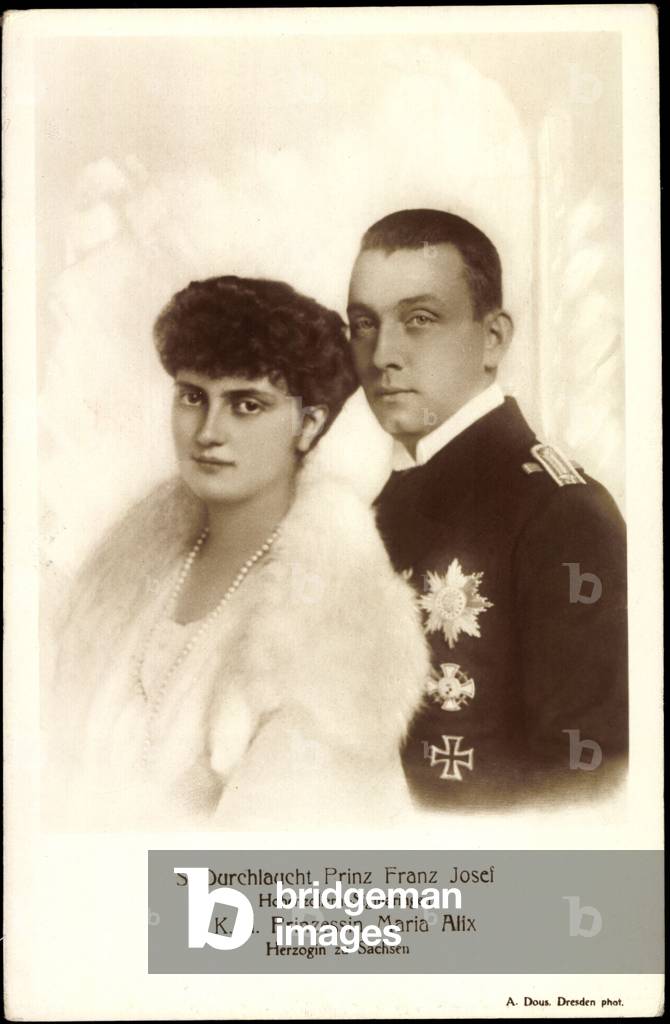 Prince Franz Josef von Hohenzollern Sigmaringen, Alix of Saxony (b/w photo)