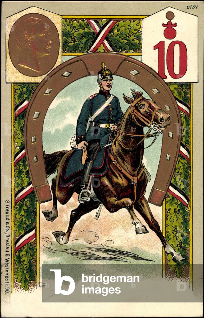 Embossed Litho, Cavalry soldier, Regiment 10, Wilhelm II.