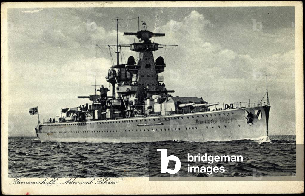 German warship Admiral Scheer in motion