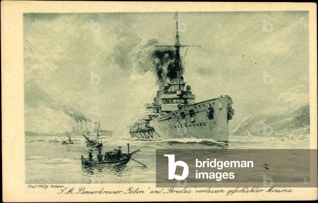 Artist Stöwer W., tank cruiser Göben and Wroclaw