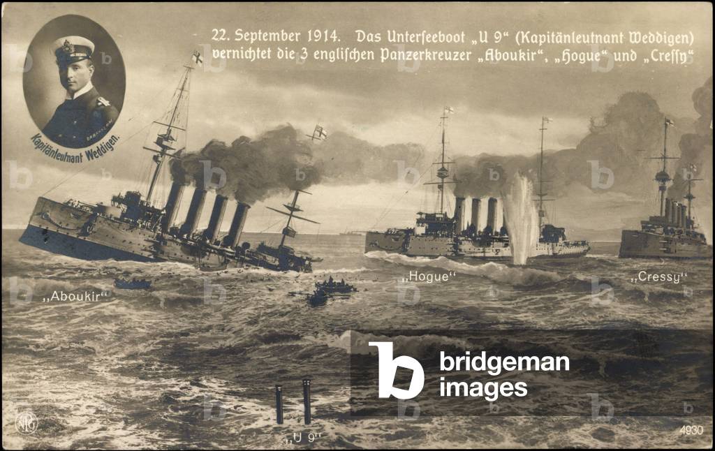 Captain Lieutenant Weddigen with U9 sunk cruiser, NPG