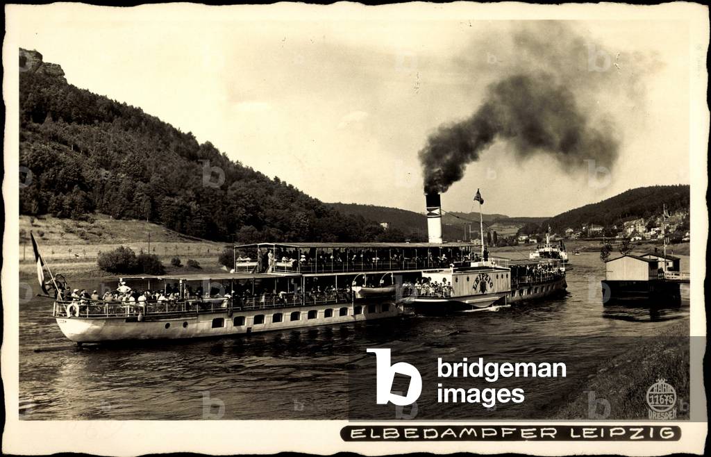 View of the steamer Leipzig on the Elbe