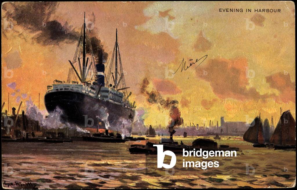 Künstler Evening in Harbour, Steamer, Boats