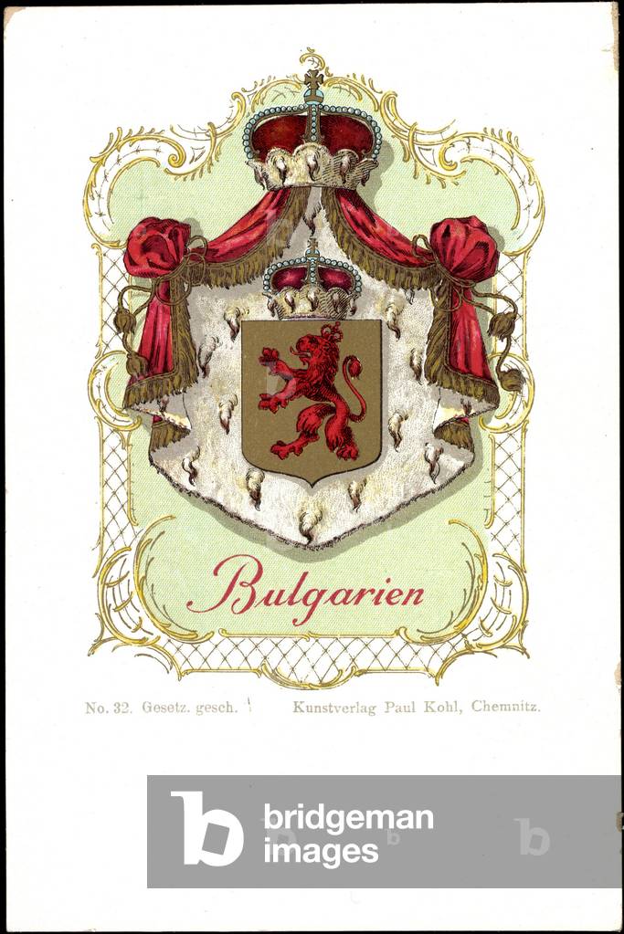 Coat of arms Bulgaria, lion, crowns, mink coat