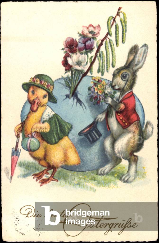 Congratulations Easter, Easter bunny presents duck flowers