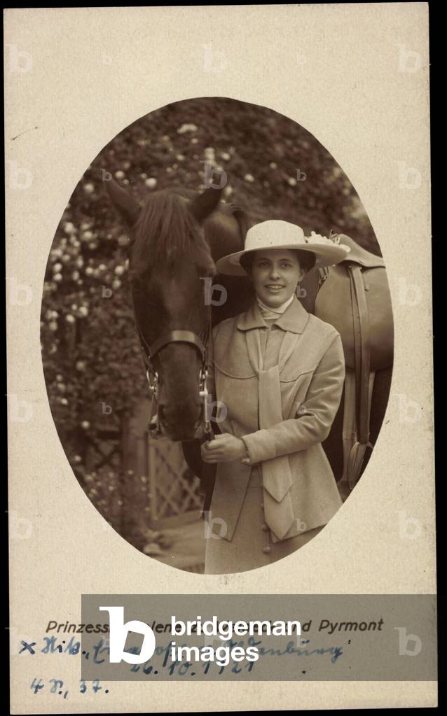 Princess Helene of Waldeck and Pyrmont with Horse