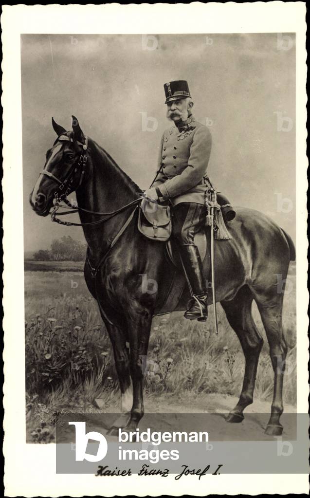 Emperor Franz Joseph I in uniform on horseback, sabre