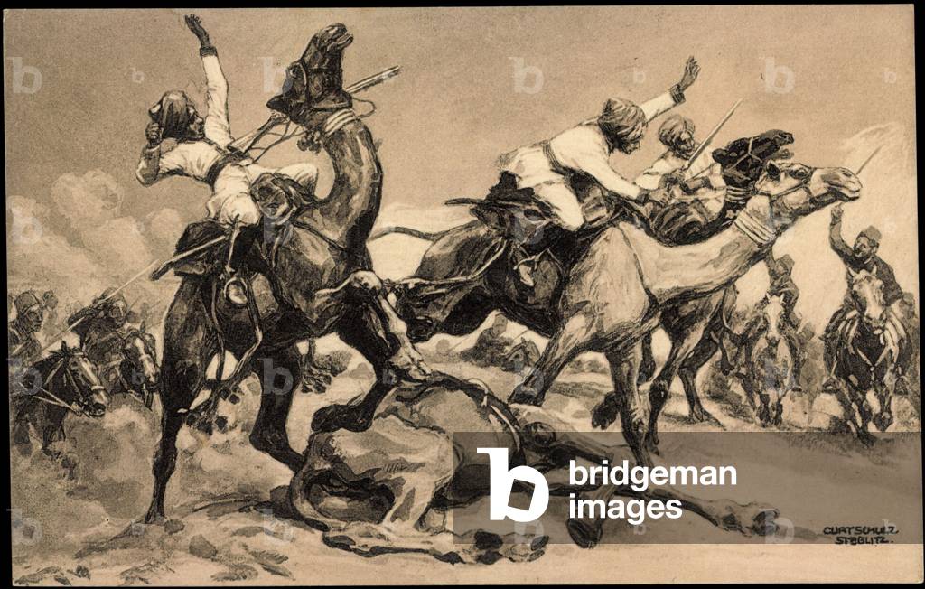 Artist battle of the Turks with Indian camel riders on the Suez Cana