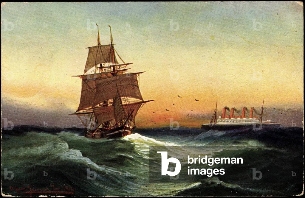 Artist Sailing Ship, 2 Master, Steamship