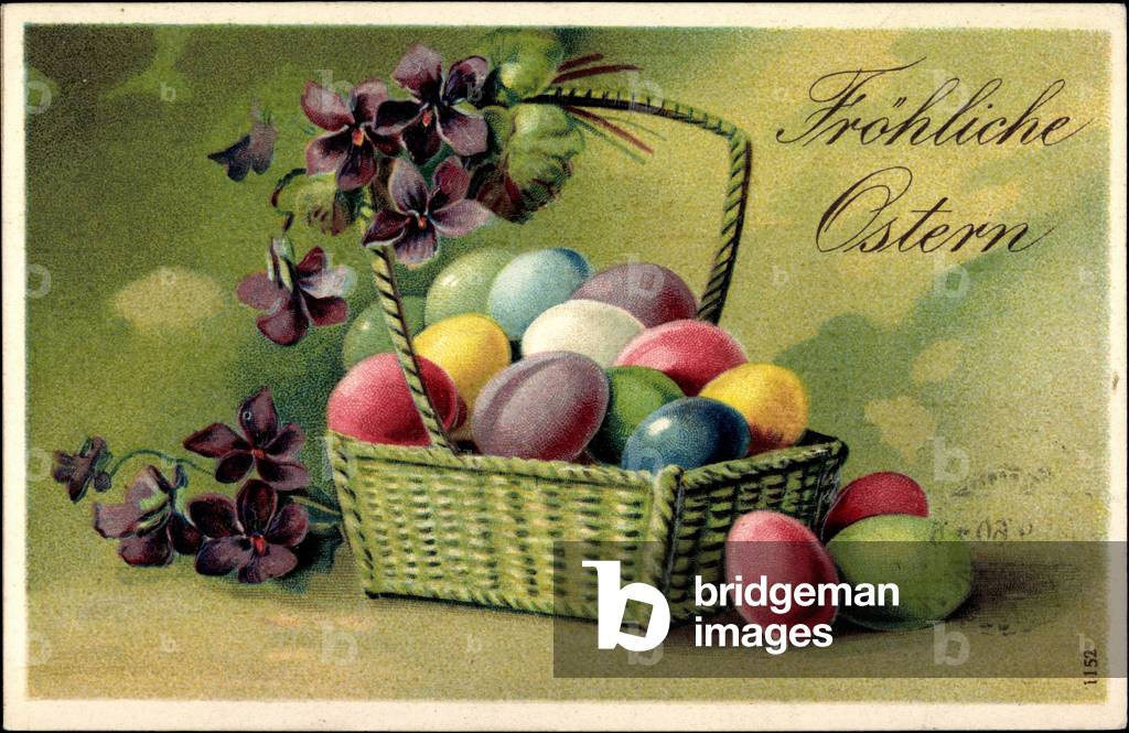 Embossed Ak, basket with Easter eggs and flowers