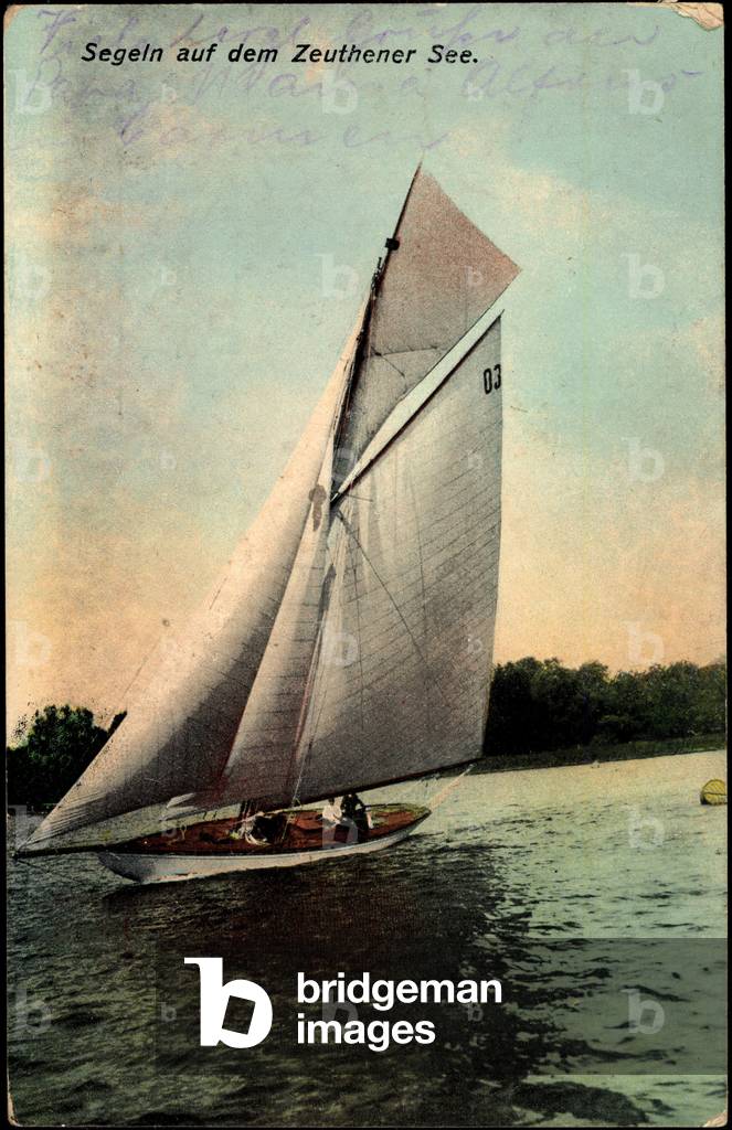 Zeuthen, sailing boat in the wind on Lake Zeuthener