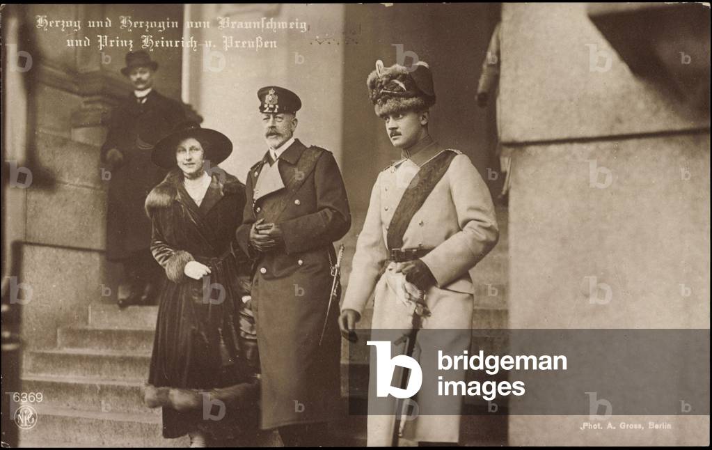 Prince Henry of Prussia with Duke and Duchess of Brunswick (b/w photo)