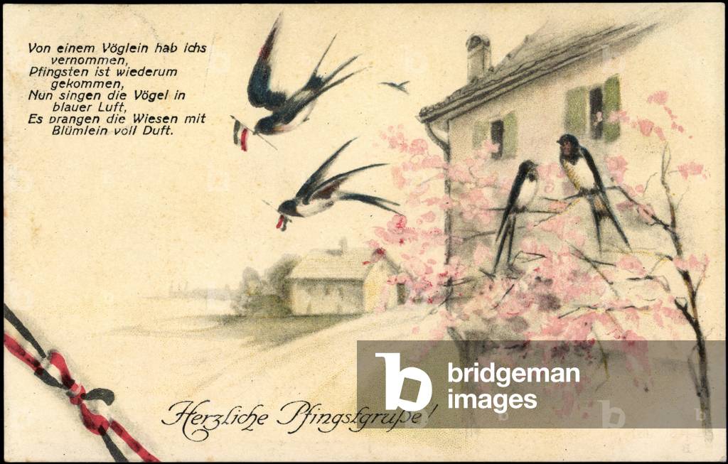 Cordial greetings, Patriotics, Swallows, Flags