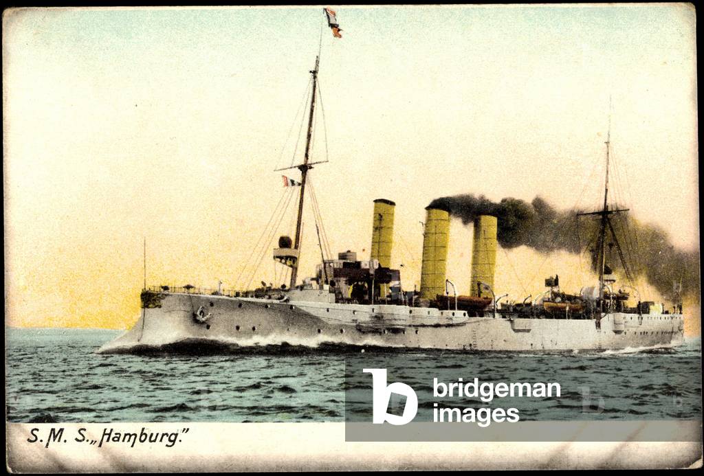 German warship, S.M.S. Hamburg in motion