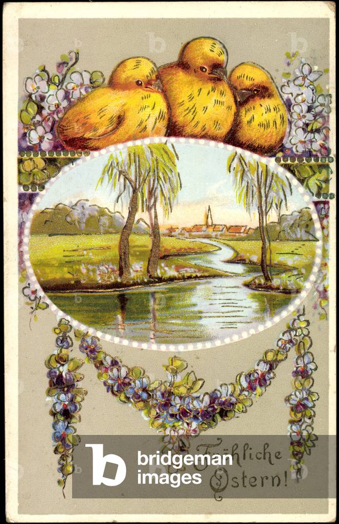 Embossing Merry Easter, Chick, River, Flowers