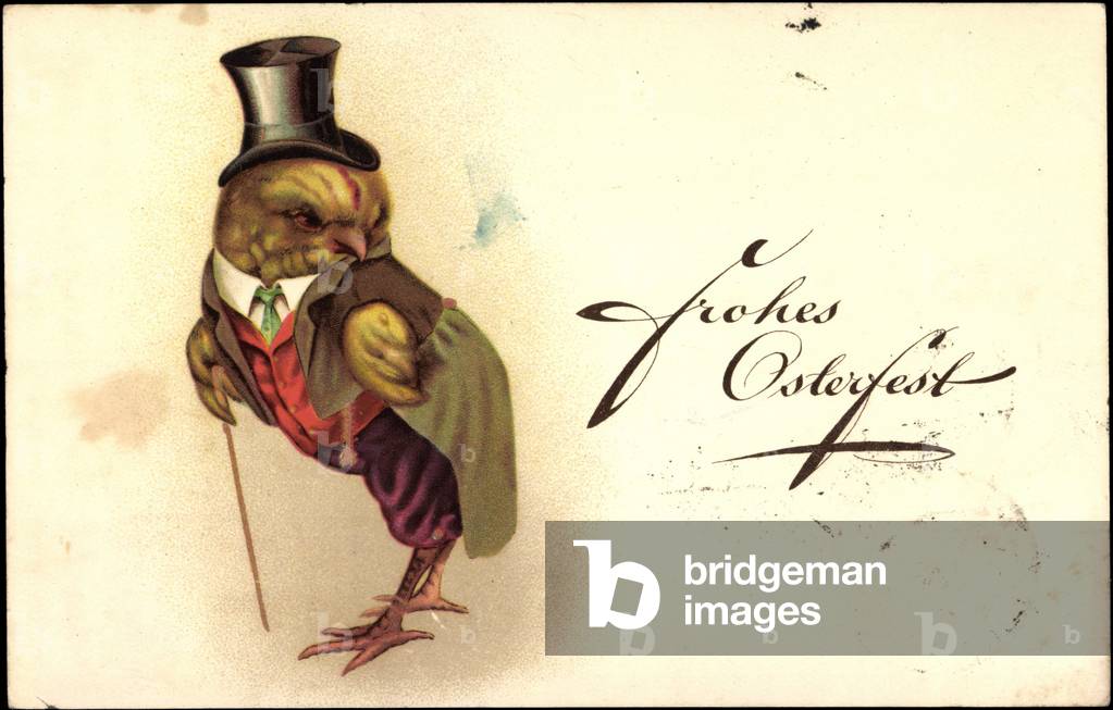 Congratulations Easter, Chick in Tailcoat with Stick