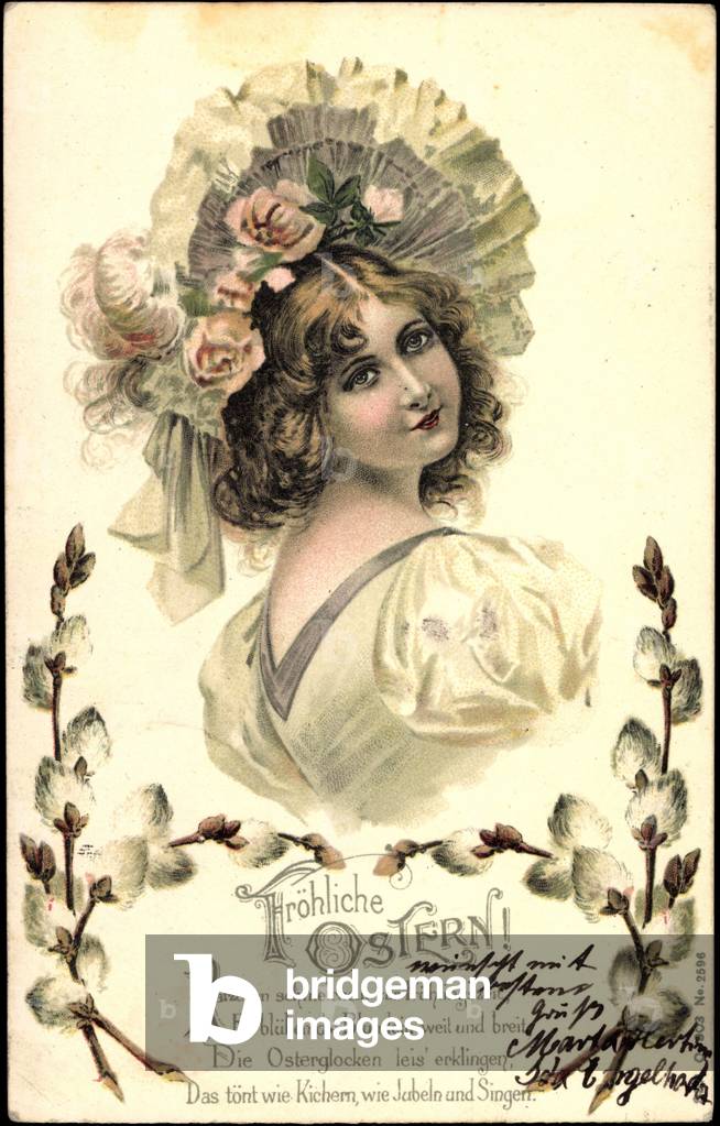 Embossing congratulations Easter, noble lady, willow bib