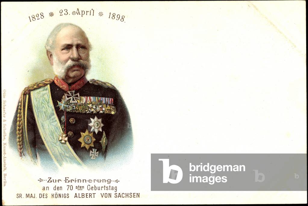 Litho King Albert of Saxony, Wettiner, 70 birthday