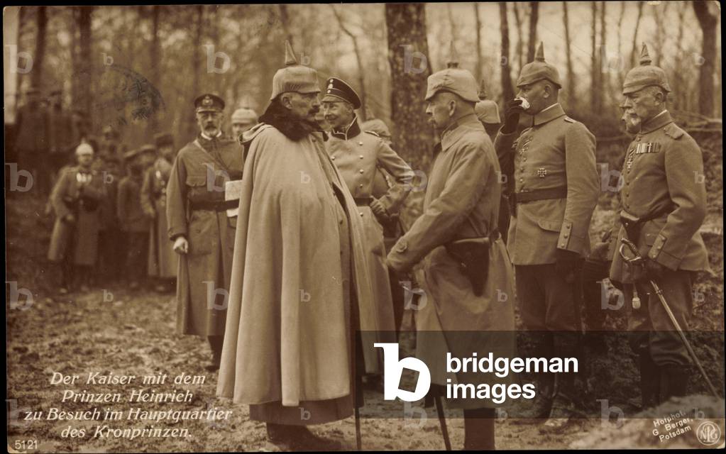 Ak The Emperor with Prince Henry visiting the headquarters, Crown Prince (b/w photo)