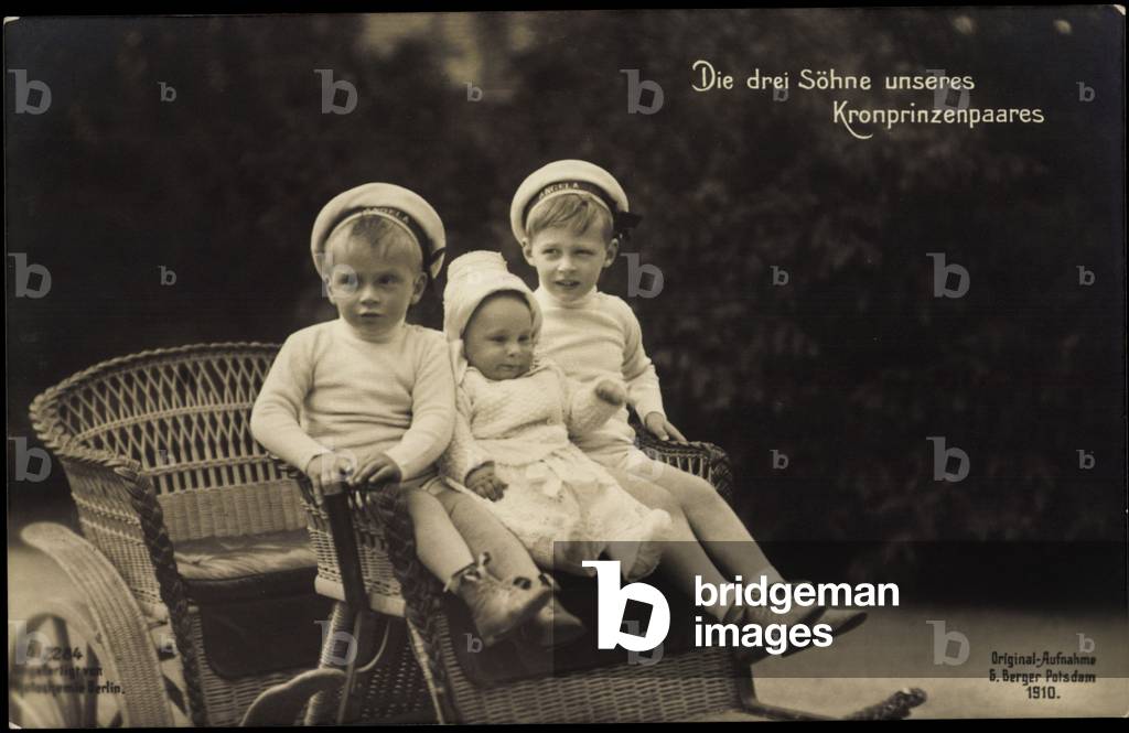 Prince Wilhelm, Prince Louis Ferdinand, Prince Friedrich (b/w photo)