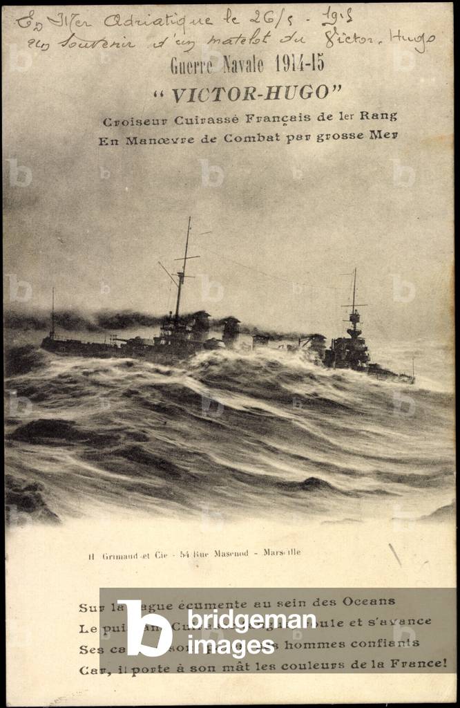 Postcard with French Battleship Victor Hugo (litho)