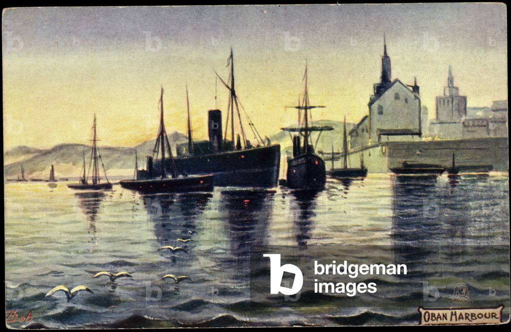 Artist Oban Scotland, Harbour, Steamboat in Harbor