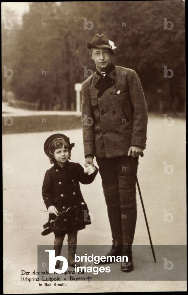 Ak Crown Prince Friedrich Wilhelm with Hereditary Prince Luitpold of Bavaria in Bad Kreuth (b/w photo)