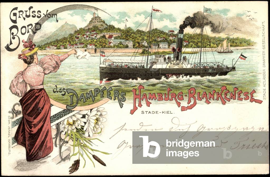 Litho Hamburg Blankenese, Stade Kiel, Dampfschiff, Elbe