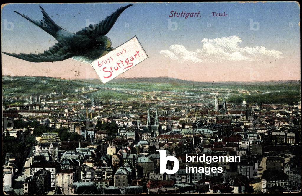 Stuttgart, view of the city with swallow