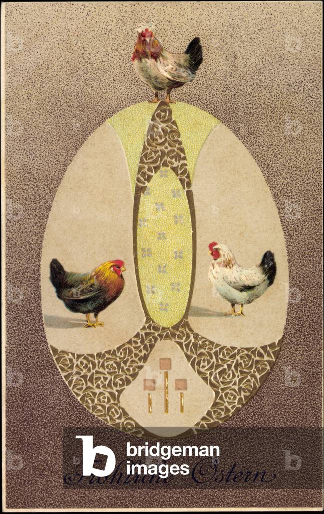 Embossing congratulations Easter, hens in an Easter egg