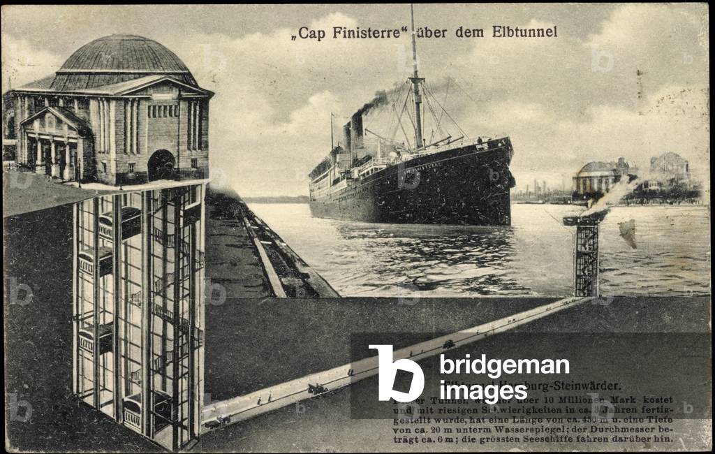 Steamer Cap Finisterre over the Elbe Tunnel, HSDG