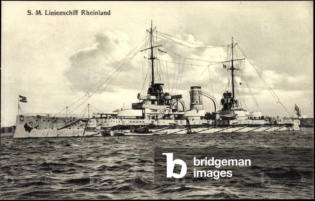 S.M. Linesschiff Rheinland at anchor, warship