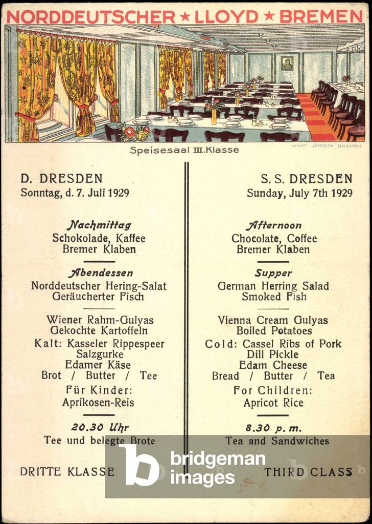 Norddeutscher Lloyd, III class, 1929, S.S. Dresden