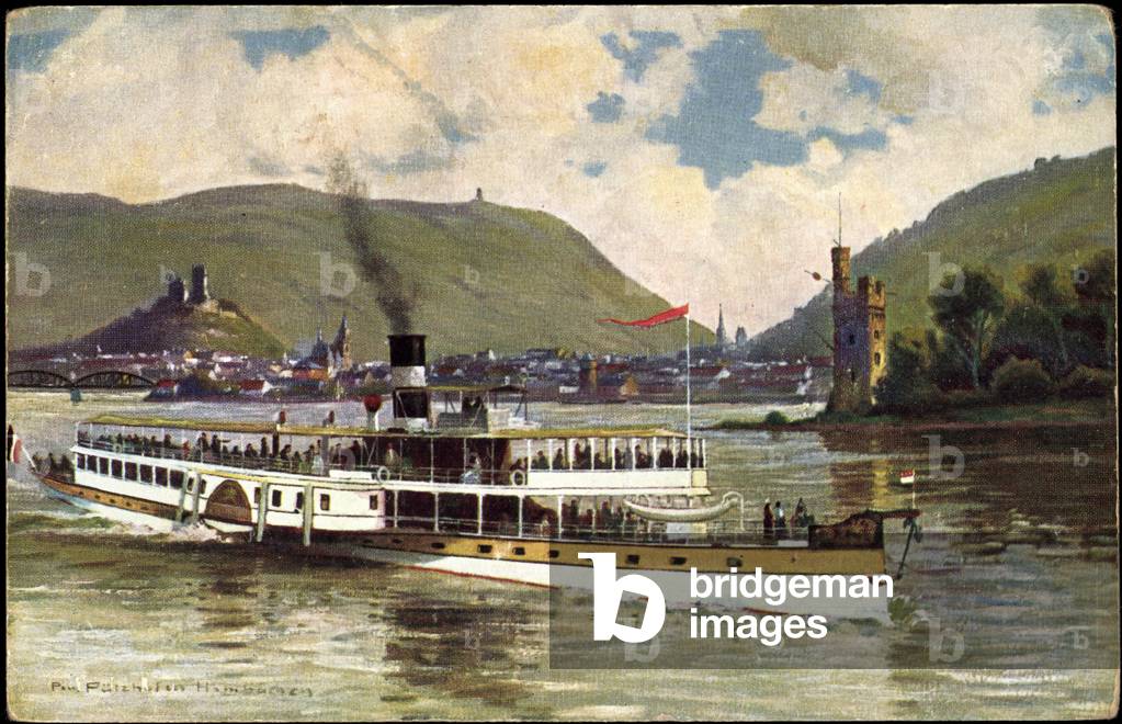 Artist Pützhofen Hambüchen, steamer in front of Bingen