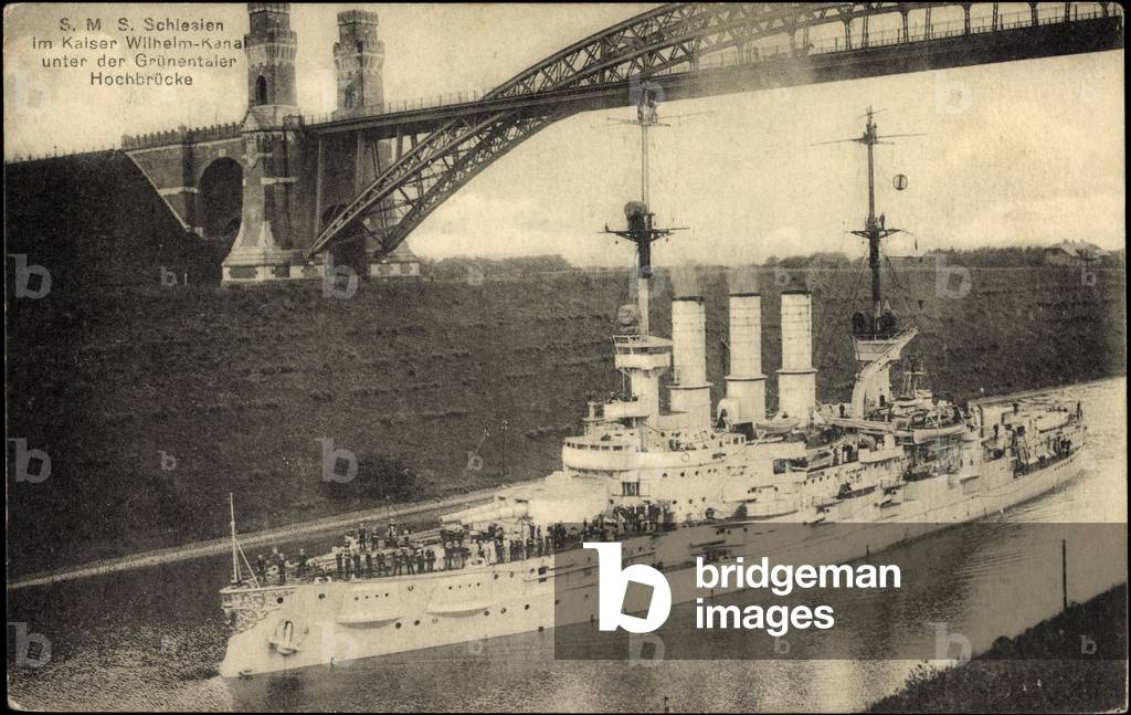 Warship Silesia in the Kaiser Wilhelm Kkanal