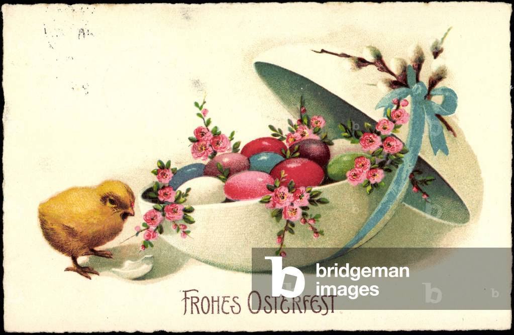 Happy Easter, Colorful Easter Eggs, Chick, Bow