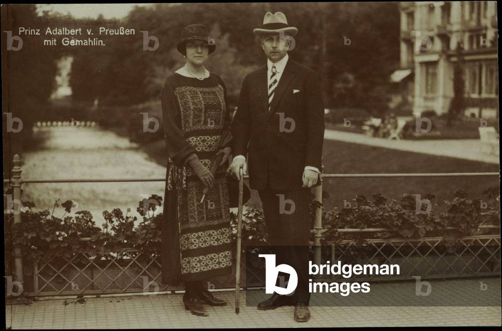 Ak Prince Adalbert of Prussia with wife (b/w photo)