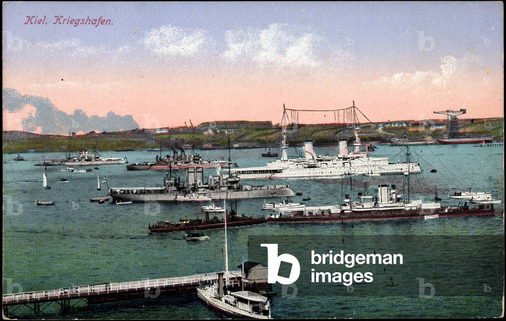 Kiel, View to the War Port, Sailboats, Warships