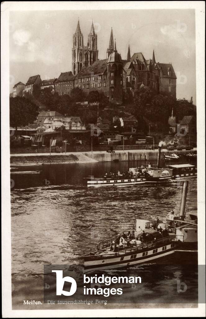 Meißen Saxony, steamer Germania, millennial castle