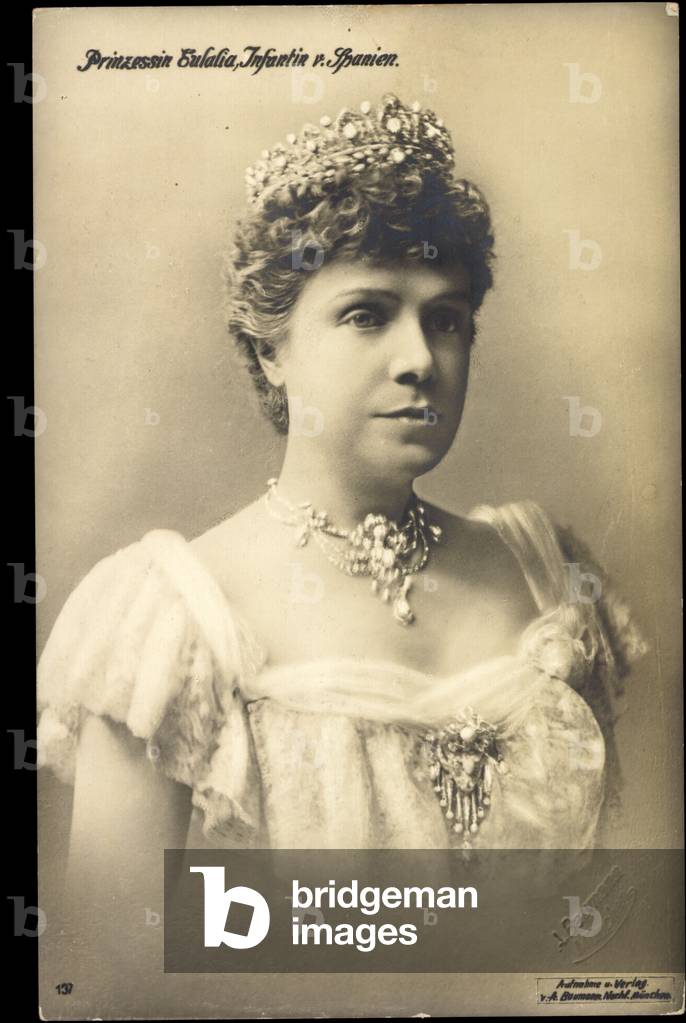 Ak Princess Eulalia, Infant of Spain, Portrait, Crown, Necklace (b/w photo)