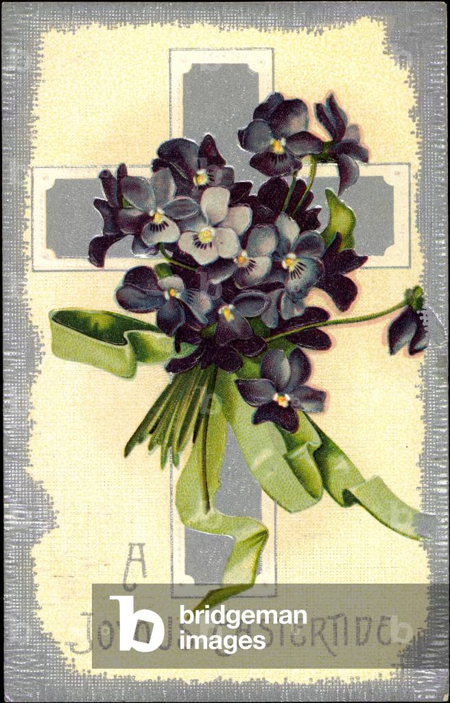 Embossing Glitter Congratulations Easter, Cross, Flowers