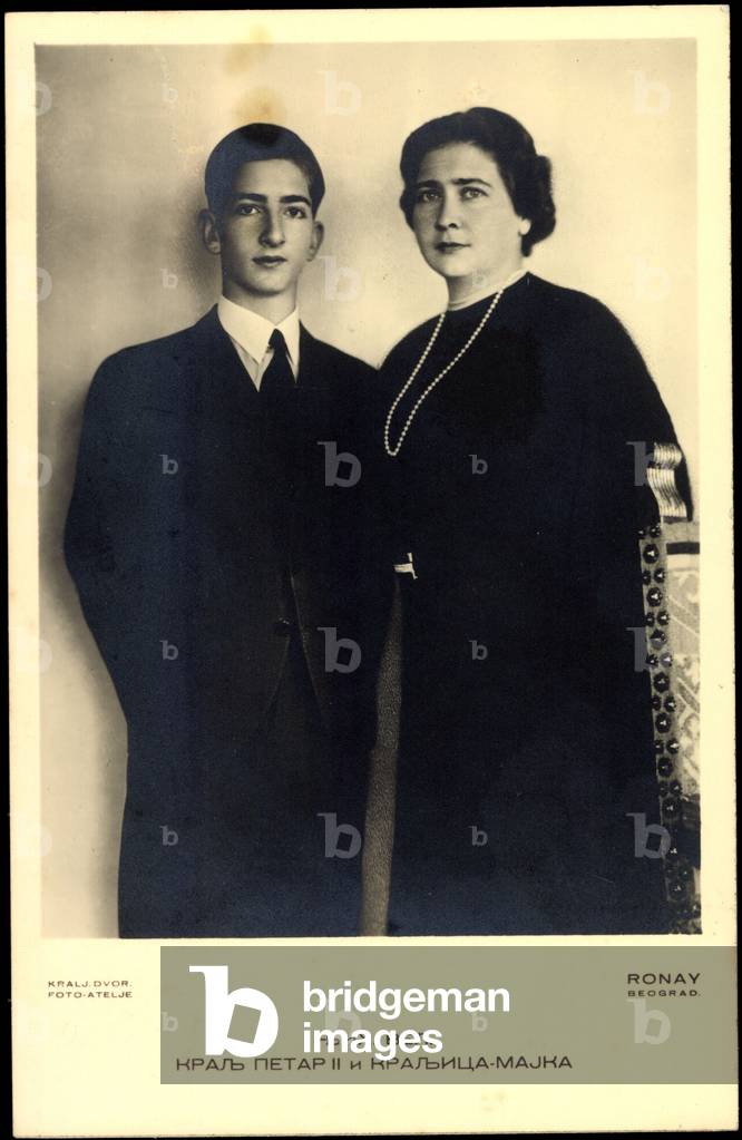 Ak Last King Peter II of Yugoslavia, Mary of Romania (b/w photo)
