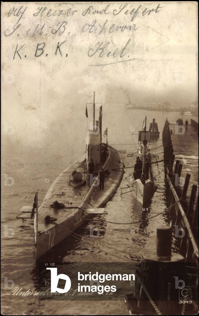 German submarines U1 and U12 at the jetty