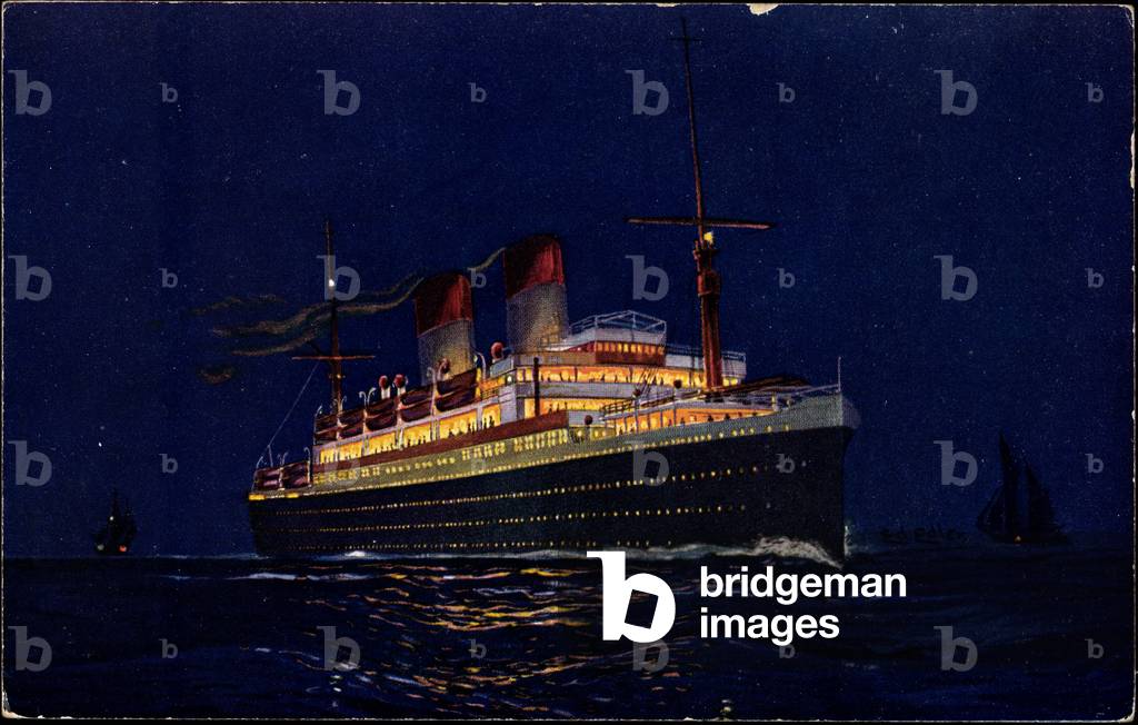 Ship Monte Olivia of the HDSG at night, illuminated