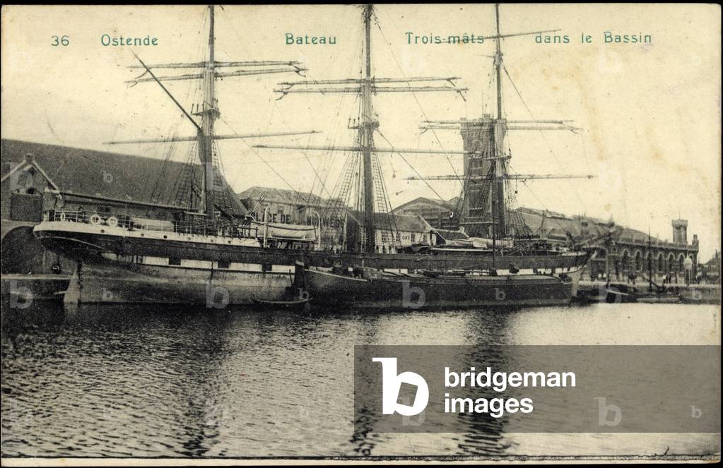 Ostend West Flanders, sailing ship, 3 master, pool